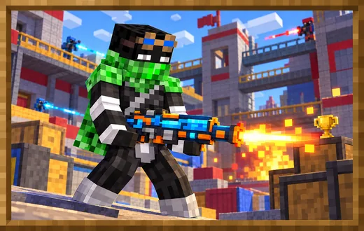SirKael en una arena de batalla estilo Pixel Gun 3D